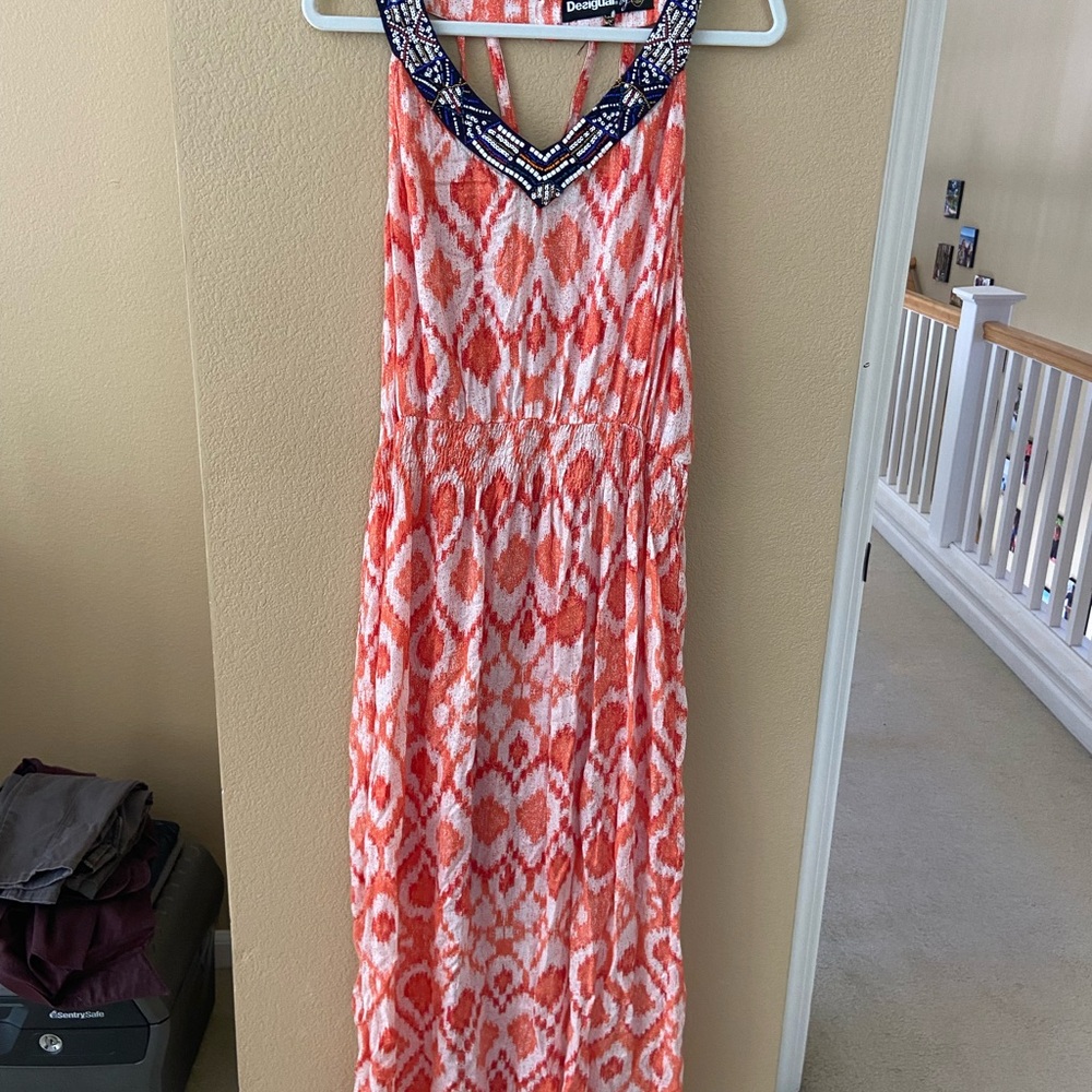 Orange and White Patterned Maxi Dress